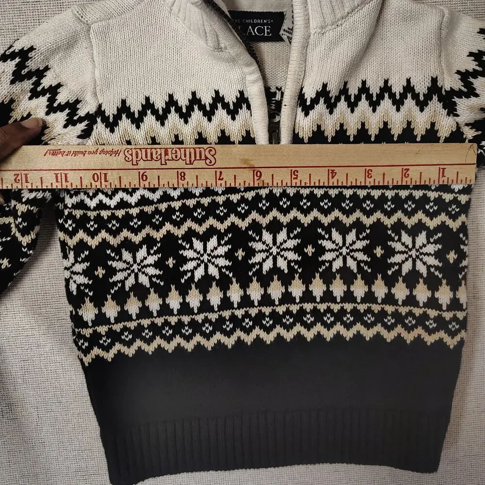 The Children's Place Boys 2T Fair Isle Sweater Quarter Zip Snowflake Nordic